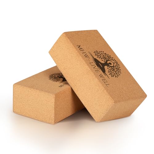 MHW - LIVE WELL Cork Yoga Block – Natural Anti-Slip Yoga Block for Stability & Deepening Poses - 9x6x3 Inches, Single