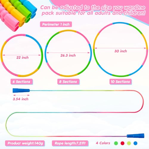 Silipull 8 Pcs Toy Hoop and Jump Rope Set for Kids Include 4 Skipping Rope and 4 Detachable Weight Size Hoop Gymnastic Fit...