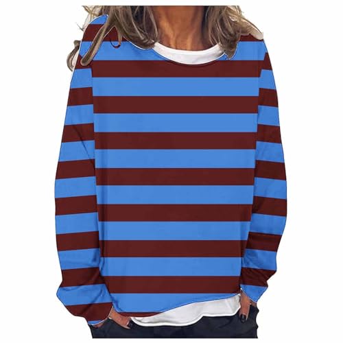 Women's Fall Oversized Striped Rugby Pullover Casual Long Sleeve Layered Sweatshirt Loose Fit Drop Shoulder Top