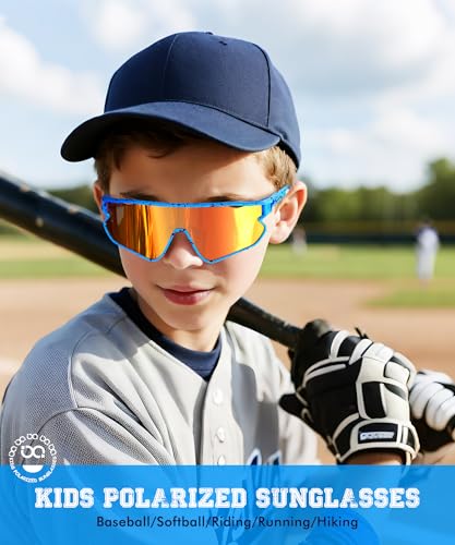 QALLY 3PACK Kids Sunglasses Youth Baseball Sunglasses for Boys Girls Age 4-14, Softball Cycling UV400 Protection Sports