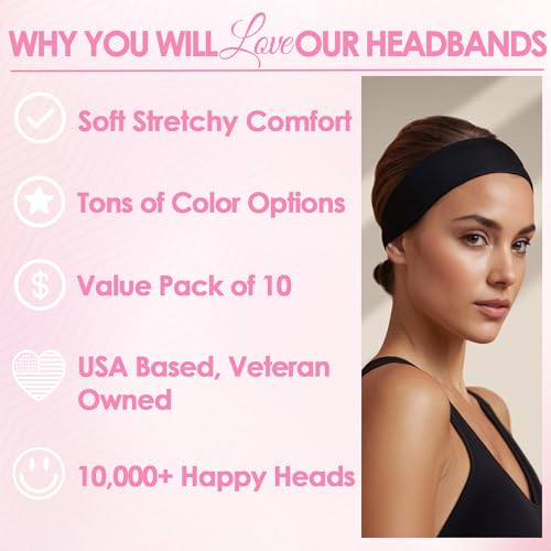 Styla Hair Headbands for Women Stretch Fashion Head Bands 10 Pack Non-Slip Head Wraps Great for Spa, Sports, Yoga, Pilate...