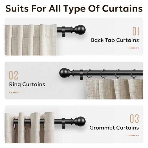 Zeerobee Curtain Rods for Windows 48 to 84, 1 Inch Adjustable Heavy Duty Black Curtain Rod, Outdoor Indoor Room Divider Mo...