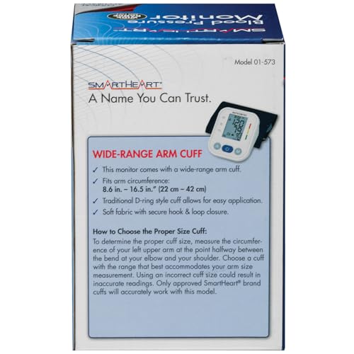 SmartHeart Blood Pressure Monitor | Wide Range Arm Cuff | 2-Person Memory | 198 Total Reading Storage | Excessive Movement...