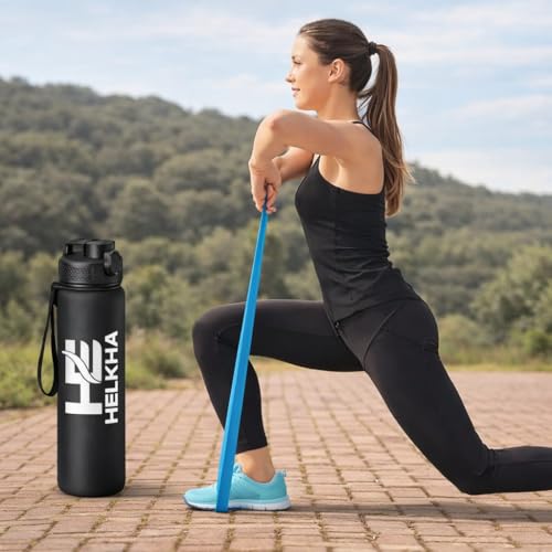 HELKHA Latex Resistance Bands Set with Water Bottle – 3 Levels (X-Light, Light, Medium) – Full Body Workout for Home & Gym