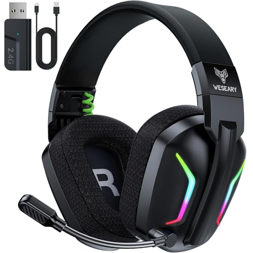 WESEARY Wireless Gaming Headsets for PC, PS5, PS4, Switch, Mac, 2.4GHz Wireless Gaming Headphone with ENC Noise Canceling ...