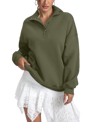 EasyGala Womens Fleece Sweatshirts Oversized Henley Neck Long Sleeve Button Pullover Tops Trendy Outfits Clothes 2026