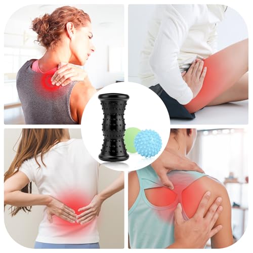 Maliton Massage Ball & Foot Roller - 3-in-1 Set with Spiky Ball, Lacrosse Ball, Massage Roller - Plantar Fasciitis Relief ...