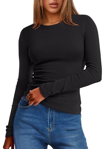 ANRABESS Womens Long Sleeve Thermal Shirts Slim Fit Basic Tee Tops Warm Fleece Undershirts 2025 Fall Winter Layer Outfits