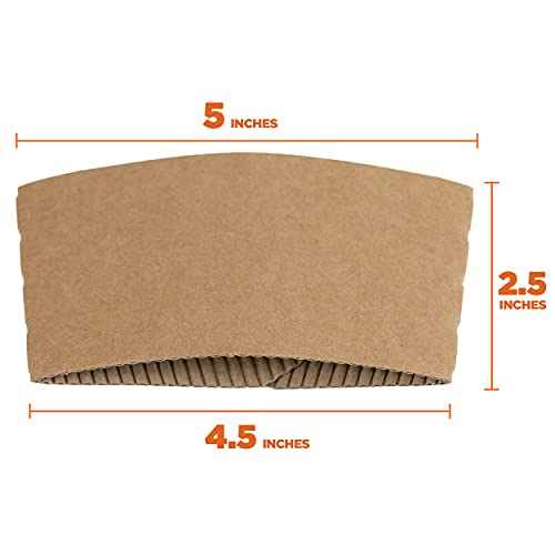 FMP Brands [100 Pack] Kraft Coffee Cup Sleeves Disposable for Hot Drinks, Durable Corrugated Cardboard Cup Sleeves for 12-...