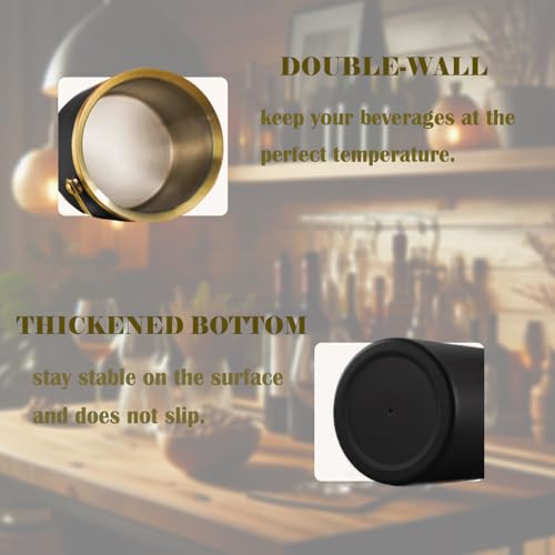 Sipoyen Ice Bucket with Lid, Handle and Tong Black Gold Insulated Stainless Steel Champagne Bucket 2L Wine Bucket for Part...