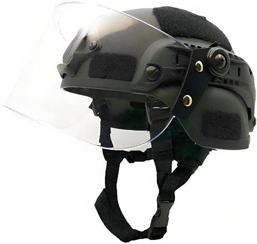 LEJUNJIE Tactical MICH 2000 Fast Helmet with Clear Riot Visor Face Shield Sliding Goggles for Airsoft Paintball CS War Gam...