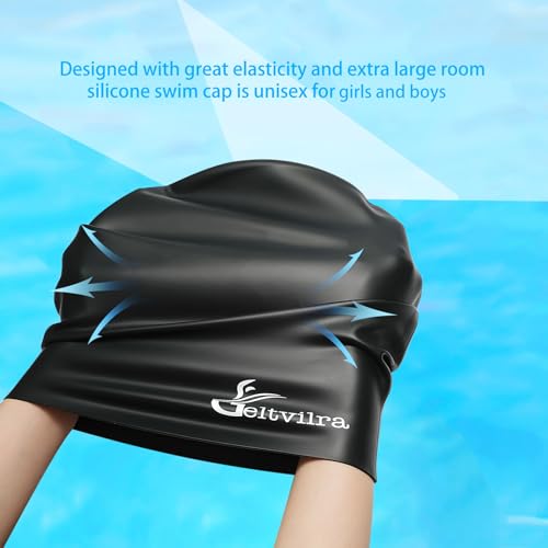 Extra Large Swim Cap for Kids Black Girls Aged 4 to 16 with Long Hair Braids Dreadlocks, Waterproof Silicone Swimming Hat ...