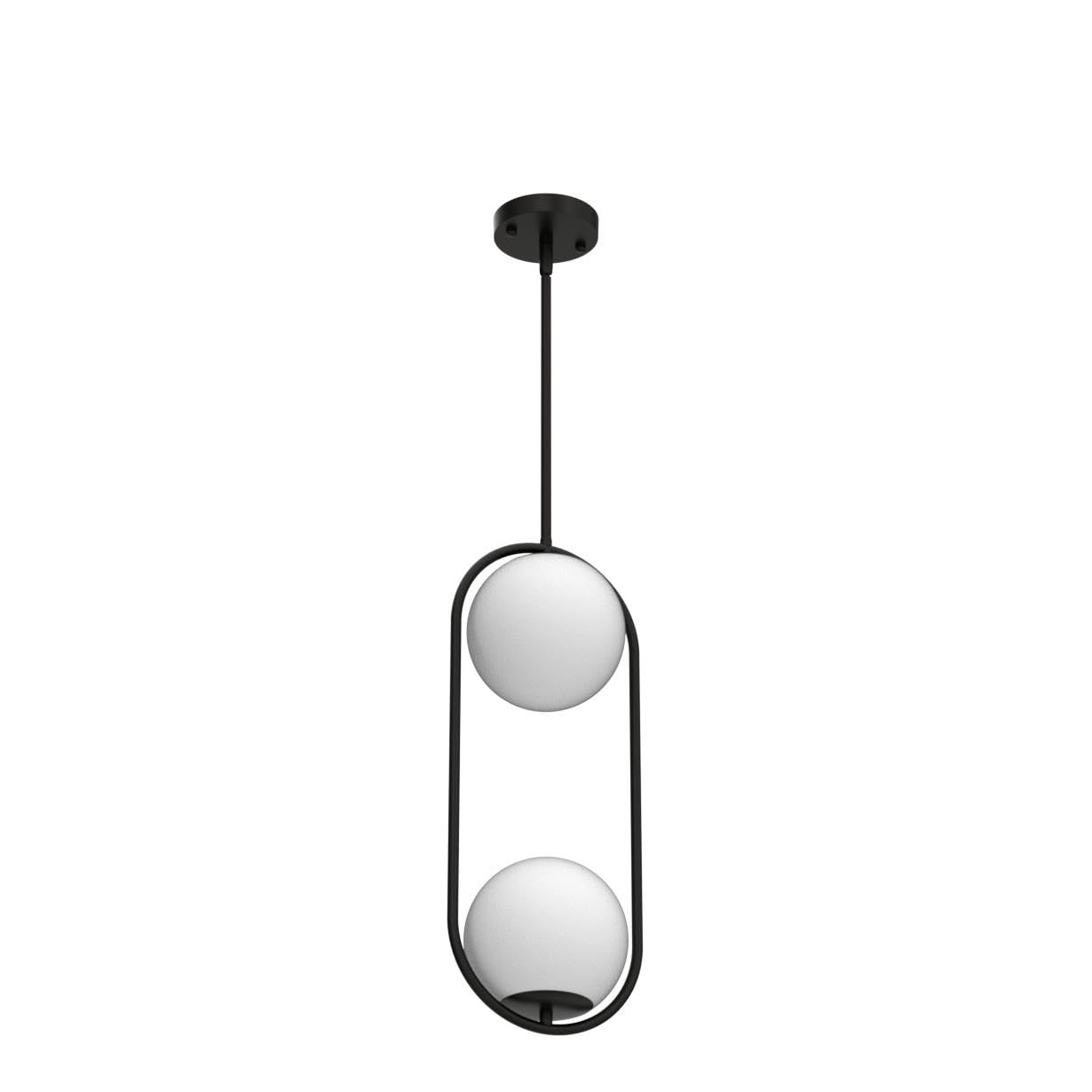 Byoliima 2-Lights Modern Globe Chandelier Mid Century Pendant Light Matte Black Ceiling Hanging Lighting Fixture With White Globe Glass Lampshade For Kitchen Island Dining Room Bedroom