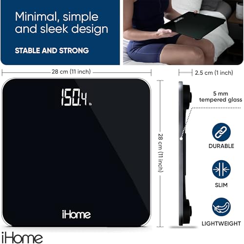 iHome Digital Scale, Bathroom Scale, Batteries Included, Scale Body Weight, Weight Scale, Bathroom Scales for Weight, Digi...
