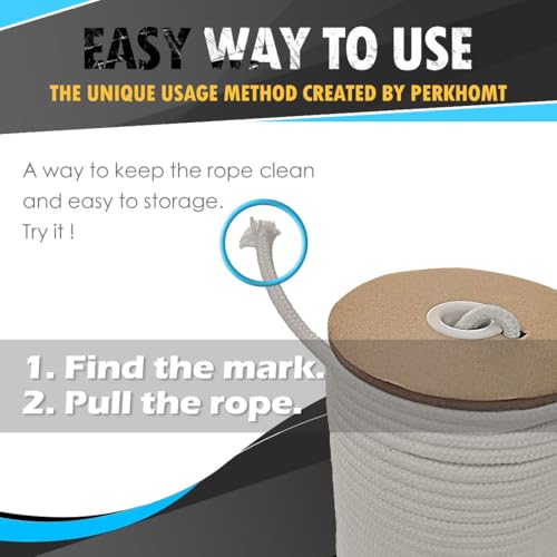PerkHomy 200 Feet Cotton Rope 3/16" (5mm) Multi Purpose Utility Diamond Braided Cord, Natural Cotton for Clothes Line Camp...