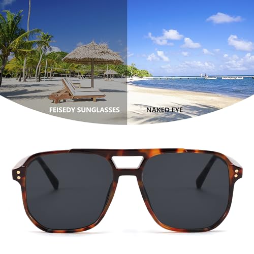 FEISEDY Retro Square Aviator Sunglasses Women Men 70s Vintage Trendy Plastic Frame Sun Glasses B2835