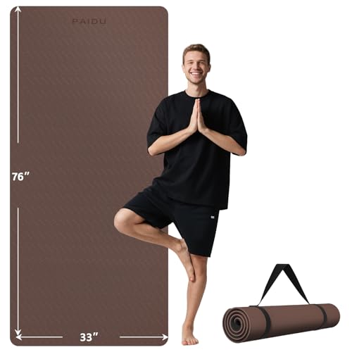 PAIDU Extra Long Wide Yoga Mat 76"x33"x2/5 Inch - Non Slip Thick Exercise Mat for Home Gym, Yoga, Pilates & Workouts