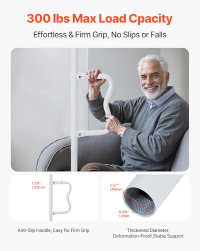 VEVOR Floor-to-Ceiling Transfer Pole, Tension Mounted Bathroom Grab Bar with Anti-Slip Curve Handle, 300 Lbs Capacity Secu...