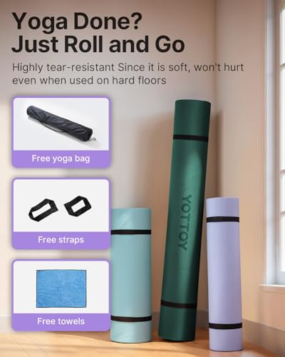 YOTTOY Large Yoga Mat (75 * 52 * 1/2inch),Extra Wide TPE Exercise Mat,Non-Slip Workout Mat for Pilates, Fitness, Barefoot,...