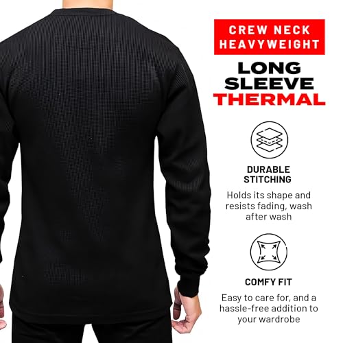 Access Men’s Heavyweight Thermal Shirt Crew Neck, Waffle Knit Long Sleeve Base Layer for Cold Weather