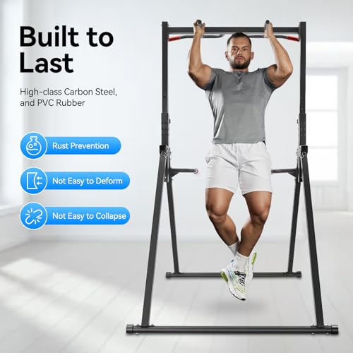 IOENC Foldable 440 LBS Pull up Bar Free Standing, 5.74-7.55ft Height Adjustable,Dip Station Freestanding Tower Station Gym...