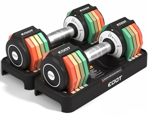 Adjustable Dumbbells Set/Single, 12.5LB/22.5LB/55LB 5 in 1 Free Adjustable Dumbbell Set with Anti-Slip Handle & Rainbow-co...