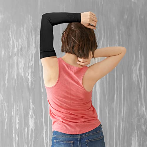 2 Pairs Full Forearm Tattoo Cover Up Compression Sleeves Band Concealer Support UV Arm Sleeves for Women Men (Black, Nude)