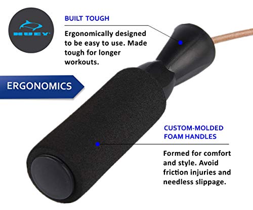 HUEY Sport Leather Jump Rope Skipping Rope for Speed Quiet Training Boxing MMA Cardio Crossfit Fitness Workout Indoor and ...