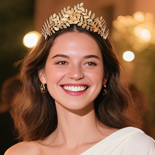 Unicra Gold Leaf Crown Tiaras Leaves Bridal Wedding Headband Festival Hair Accessories for Women and Brides (Gold, Free Size)