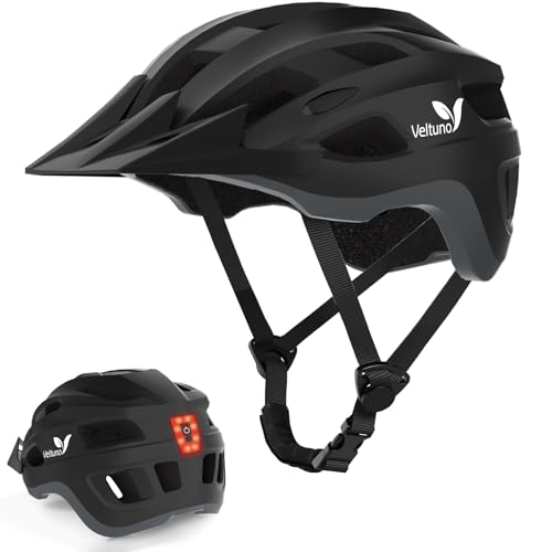 Veltuno Bike Helmet for Adults, Lightweight Mountain Bicycle Helmet with USB Rechargeable LED Rear Light, Removable Sun Vi...