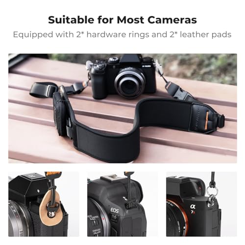 K&F Concept Camera Neck Strap for Photographers, Soft Neoprene Adjustable Shoulder Belt with Zipped Pockets