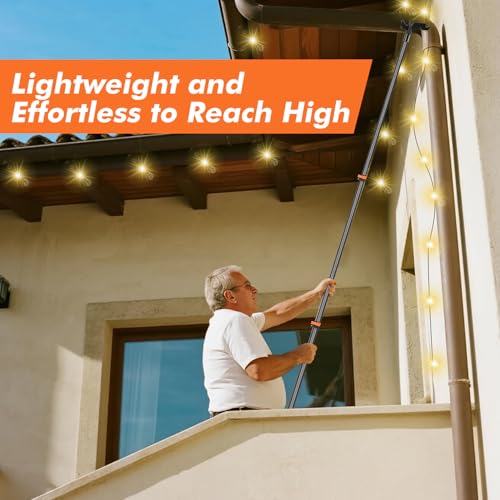 Msnaile Carbon Fiber Christmas Light Pole Hanger Tool, Extendable 4.7-24 FT High Reach Telescoping Pole with Hook for Roo...