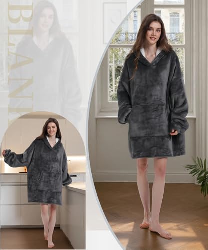 Solvienne Wearable Blanket Hoodie, Men Women Soft Flannel with oversized Pocket Christmas Halloween Cozy Lounge Wear