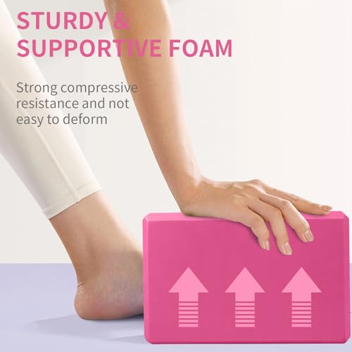 Yoga Block 2 Pack 9"x6"x3", Sturdy Yoga Foam Blocks, High Density & Non Slip Surface for Pilates & Stretching, Fitness Acc...