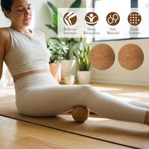 Soulchen 5 Pack Yoga Accessories for Women Set Yoga Block 2 Pack with Strap Massage Ball for Meditation Pilates Cork Block...