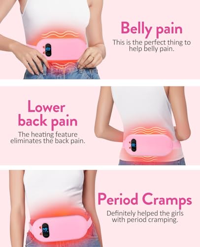 Portable Heating Pad for Period Cramps: Cordless Menstrual Heating Pad with 6 Heat Levels and 6 Massage Modes, 3s Fast Hea...