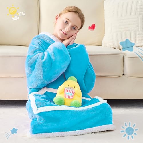 IFNOW Wearable Blanket Hoodie For Kids, Blanket Hoodie For Kids With Hood And Pockets, Girls Oversized Blankets Gift for Boys