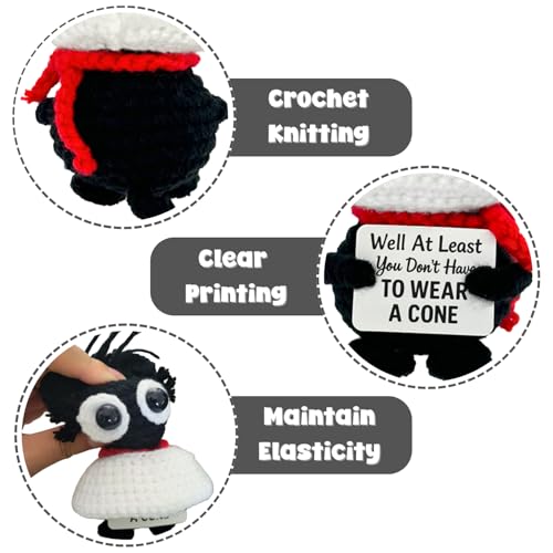 LUDEONA Well at Least You Don’t Have to Wear a Cone – Funny Crochet Cat Plush – Handmade Emotional Support Gift for Surger...