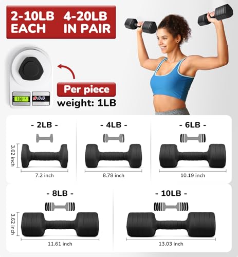 10LBS/20LBS/30LBS Dumbbells Adjustable Dumbbell Set of 2, Hand Weights for Women Men Free Weight Dumbbells Sets for Home G...
