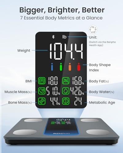 RENPHO Smart Scale for Body Weight with 7-in-1 Large Display, RENPHO Rechargeable Smart Body Measuring Tape
