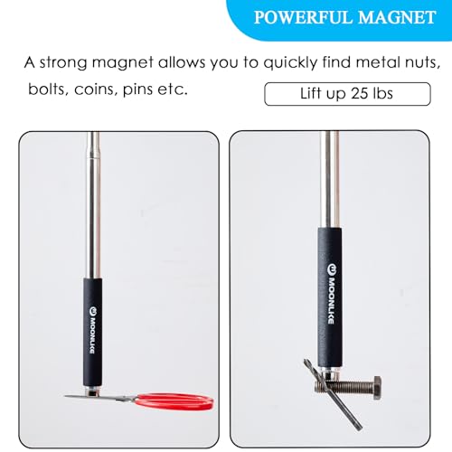 Moonlike Telescoping Pickup Tool Magnetic Pole with Hook, 10 ft Telescopic Grabber Hook Pole Wire Reacher Tool, Push Pull Rod