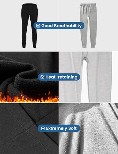 OBFUN 2 Pack Thermal Underwear for Men Pants Long Johns Bottoms Base Layer Cold Weather Fleece Lined Leggings