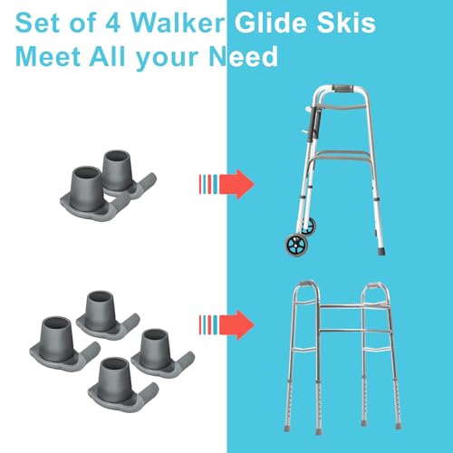 Dotday 4 Pack Walker Skis Glides for Folding Walkers, Essentials Universal Walker Accessories for Seniors, Mobility Aid Ac...