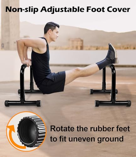 TABEKE Push Up Bar, 14'' High Steel Parallettes & Dip Bar with Full Coverage Foam Handle, Heavy-Duty Calisthenics Parallel...