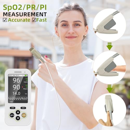 Handheld Pulse Oximeter with Real-Time Alarm -Continuous Adult Finger Spot Checks and Adjustable SpO2 level alarm