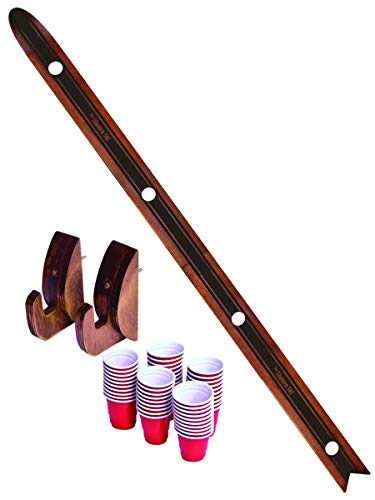 GoPong Slamski - Retro and Vintage Wood Designs - 4 Person Drinking Ski with 50 Plastic Shot Glasses