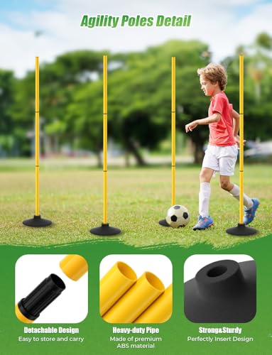 GHB Agility Poles 4 Pack 50" Sports Soccer Training Poles,Detachable Speed Training Equipment Football Accessories with Ru...