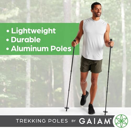 Gaiam Trekking Poles (Pair, Black), Lightweight 7075 Aluminum Hiking Support Walking Stick, Comfort-Grip Handles, All-Terr...