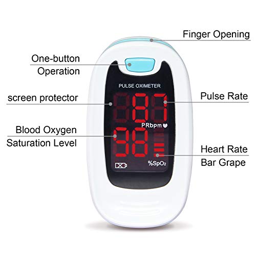 CONTEC CMS50M Fingertip Pulse Oximeter Blood Oxygen Saturation Monitor with Lanyard Blue White Color