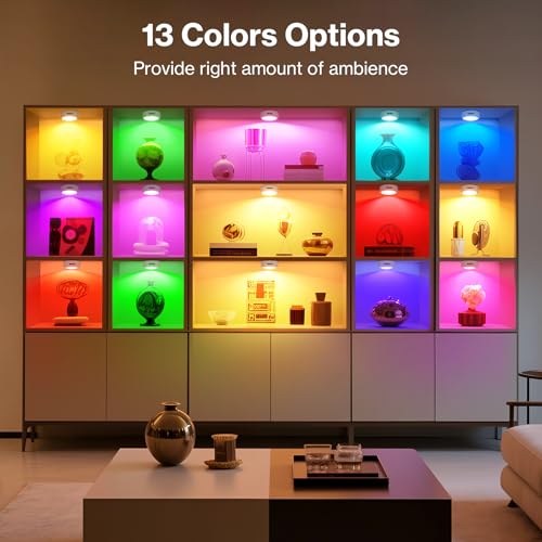Cadrim Led Puck Lights, 13 Color Changeable, 6 Pack, Wireless Remote, Multicolor, A03 Model For Kitchen & Bedroom Lighting